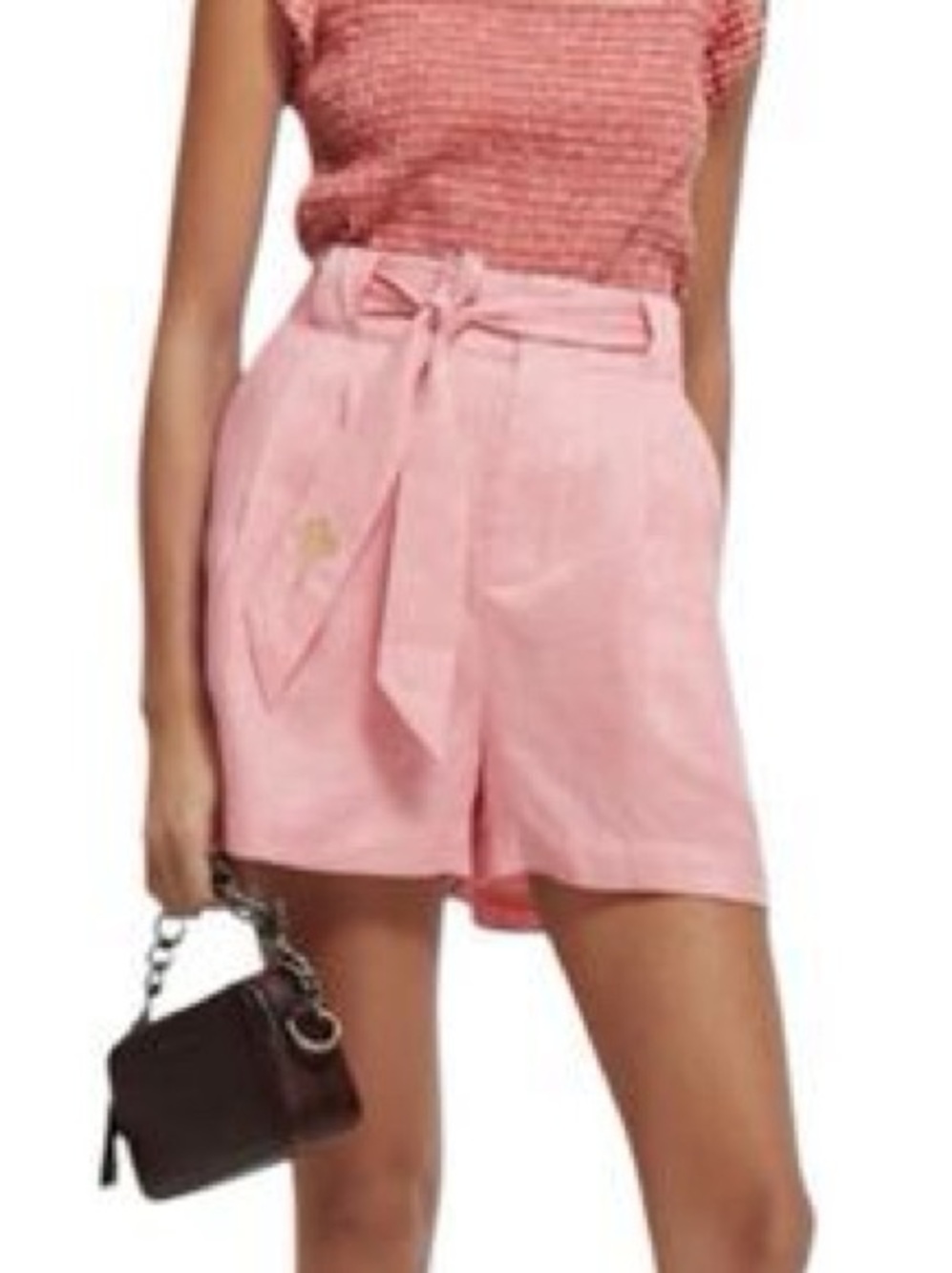 Scotch & Soda Coral Pink High-Waist Tie-Waist Shorts